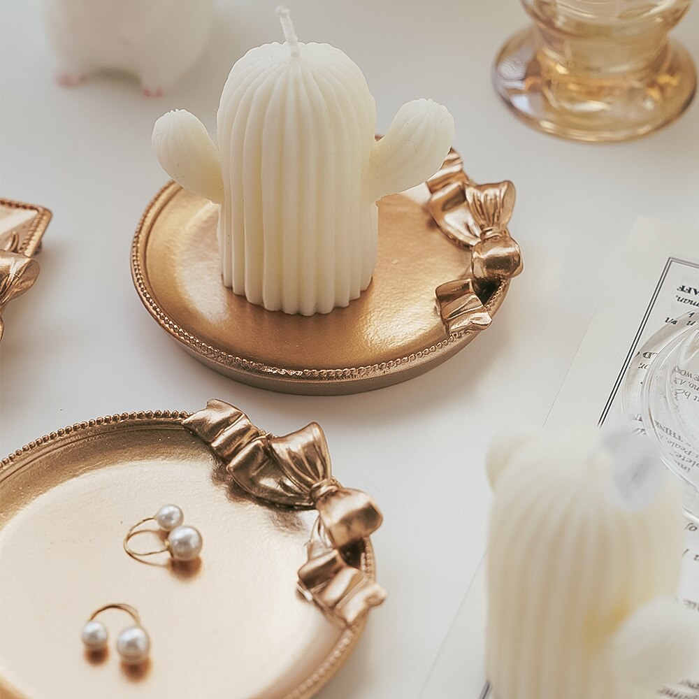 Plateau à nœud rétro carré rond chandelier parfumé Base de bougie bureau, rangement décoration conteneur ornements