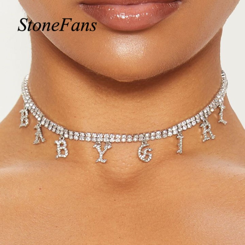 Stonefans BABYGIRL Rhienstone naszyjnik listowy choker dla kobiet dwuwarstwowy łańcuch kryształowy naszyjnik warstwowy naszyjnik słowo