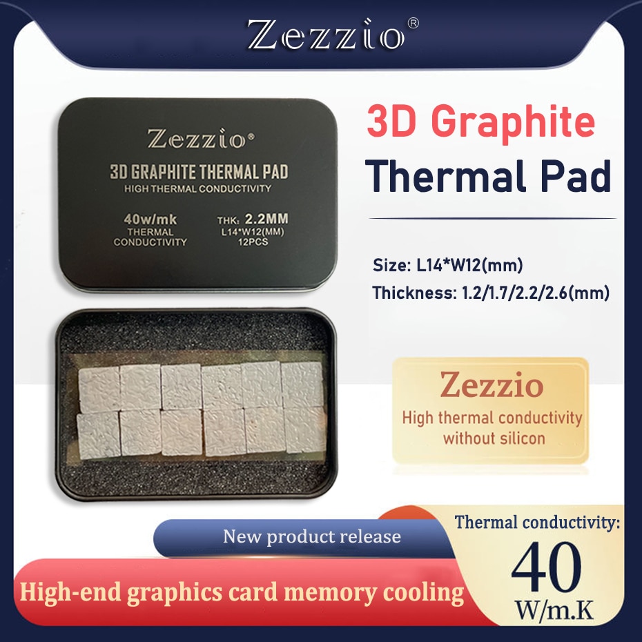 Zezzu-almohadilla térmica de grafito 3D, 40W/mk, refrigeración de grafeno IC, almohadilla de Grasa de silicona térmica con memoria 3090/3080, para GDDR6X VRAM