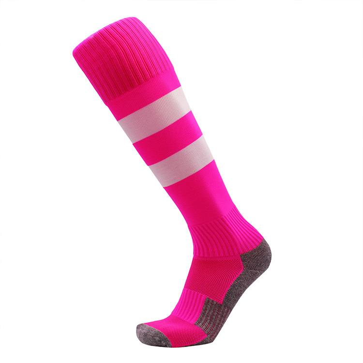 Brothock fußballsocken handtuch kinder fußball fußball socken Dicke strümpfe nylon sport socken streifen muster hersteller: Pink white / M 35-39