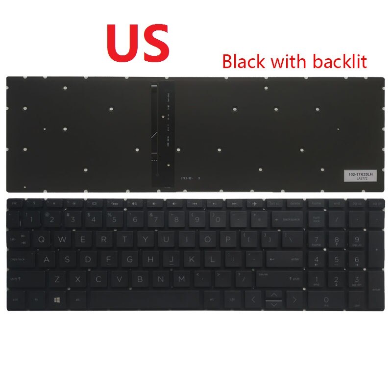 Us/Uk/Sp/Spaans/La Latin Keyboard Voor Hp 17-Door 17T-BY 17-CA 17Z-CA 15S-DU 15S-DY 15-DY 15-DW 15-CS 15t-DA TPN-C139 TPN-Q208: US Black backlit