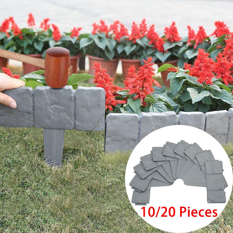 10/20Stck Grau Nachahmung Stein Gartenzaun Garten Einfassung Block Blume Bett Grenze Anlage Grenze Kunststoff Rasen Kanten erdung