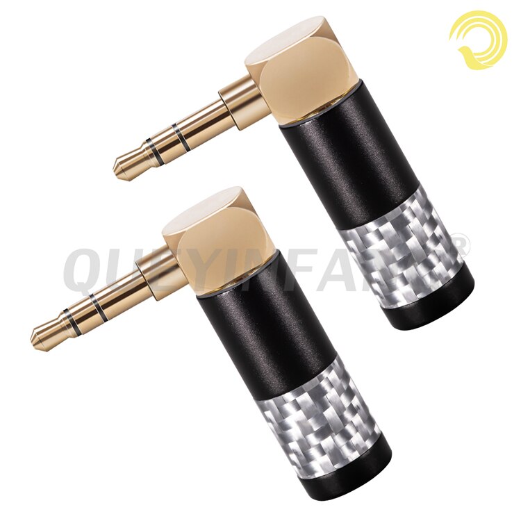 QUEYINFANG-Conector estéreo de 3,5mm, 3 polos, conector macho de 3,5mm, 90 grados, chapado en oro, 3,5mm, Conector de ángulo recto de fibra de carbono de 3 polos: Black-Silver / 5 pcs