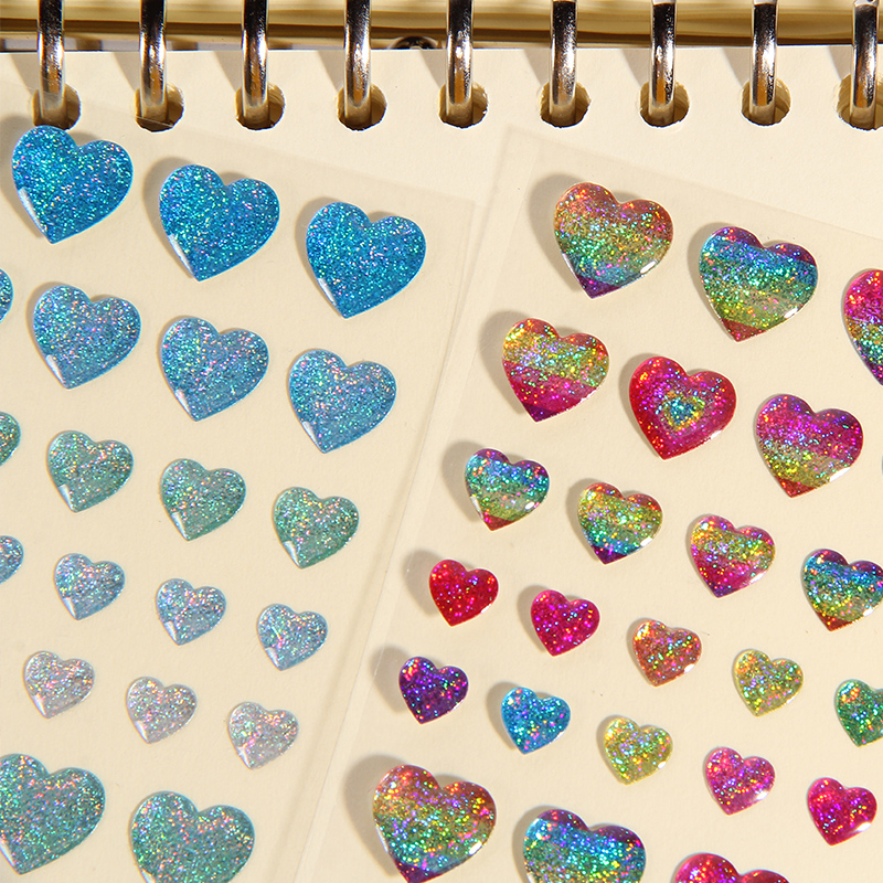 Colorido corazones brillantes estrellas gota de cristal pegatinas 3D Scrapbooking Diy diario adhesivo de papelería hoja Deco