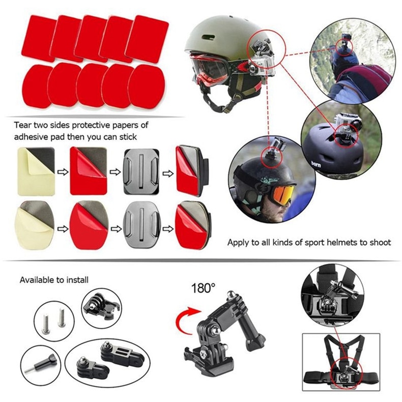 Supports adhésifs pour GoPro 8 7 6 5 4 supports plats incurvés 3M tampons collants pour Go Pro Xiaomi Yi SJCAM Action caméra casque voiture