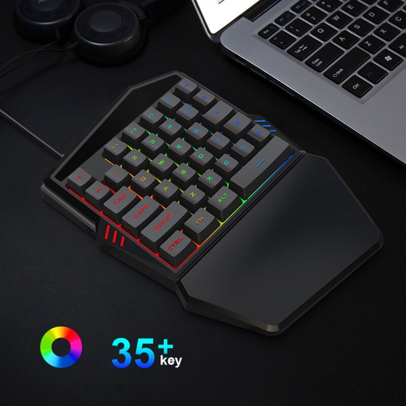 Een Hand Toetsenbord Rgb Gaming Toetsenbord 35 Toetsen Led Linkerhand Mini Toetsenbord Voor Mobiele Game