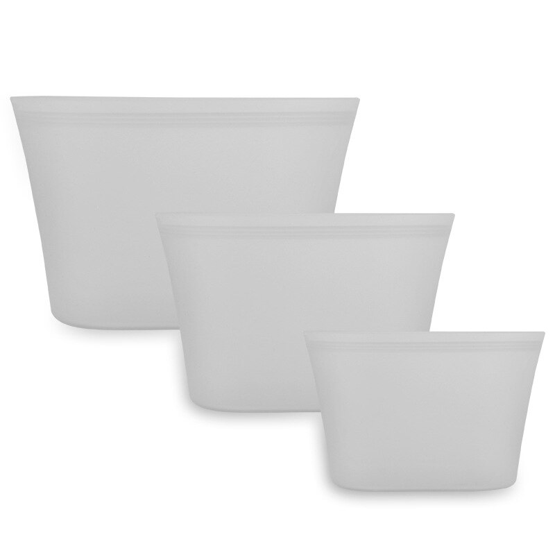 Zip Top Leakproof 3 Pcs Silicone Food Storage Containers Household Stand Up Zip Shut Container Cup Bowl for Kitchen Out