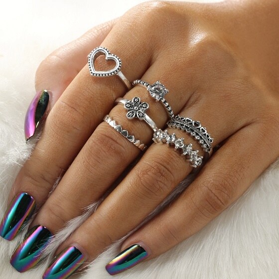 Conjuntos de anillos para dedos de mujer, gota de agua de cristal dulce, conjuntos de anillos bohemios para mujer, de joyas de: R59