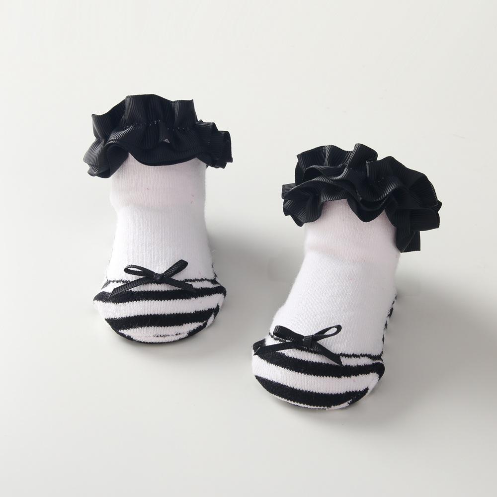 Autumn Socks Stripes Black White Lace Bow Girl Striped Casual Soft Unisex Baby Gilrl Socks Infant School Sport Baby Girl Clothes: 12M