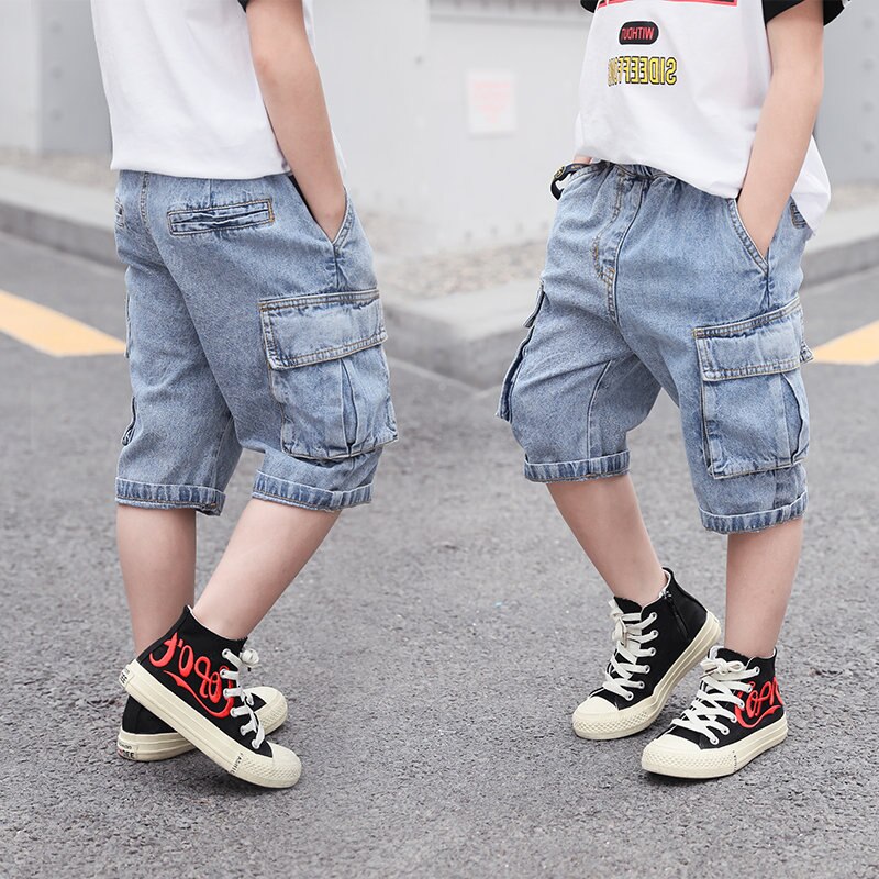 Drenge korte jeans sommerbørn afslappet denim korte bukser 4y-13y børn dreng blød bomuldslomme jeans korte lige lastbukser