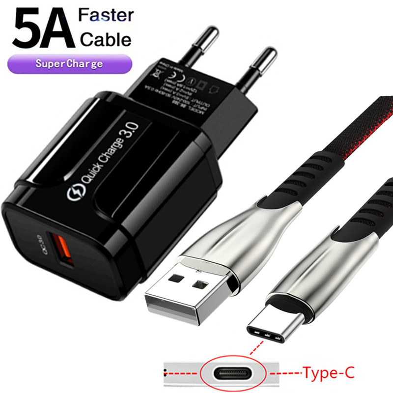 Quick Charge 3.0 Snelle Lader Type C Kabel Voor Xiaomi 11 9T 10 Redmi 8 9 Note 7 8 9 10S 10 Pro Telefoon Charge Adapter: charger and cable