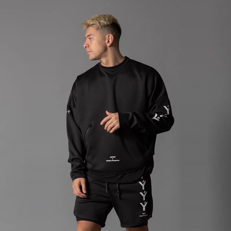 Nowa jesienna mięśni Fitness długie-sweter z rękawami elastyczny bawełniany, sport, rozrywka, szkolenia luźne siłownia sweter Top Sudadera Deportiva