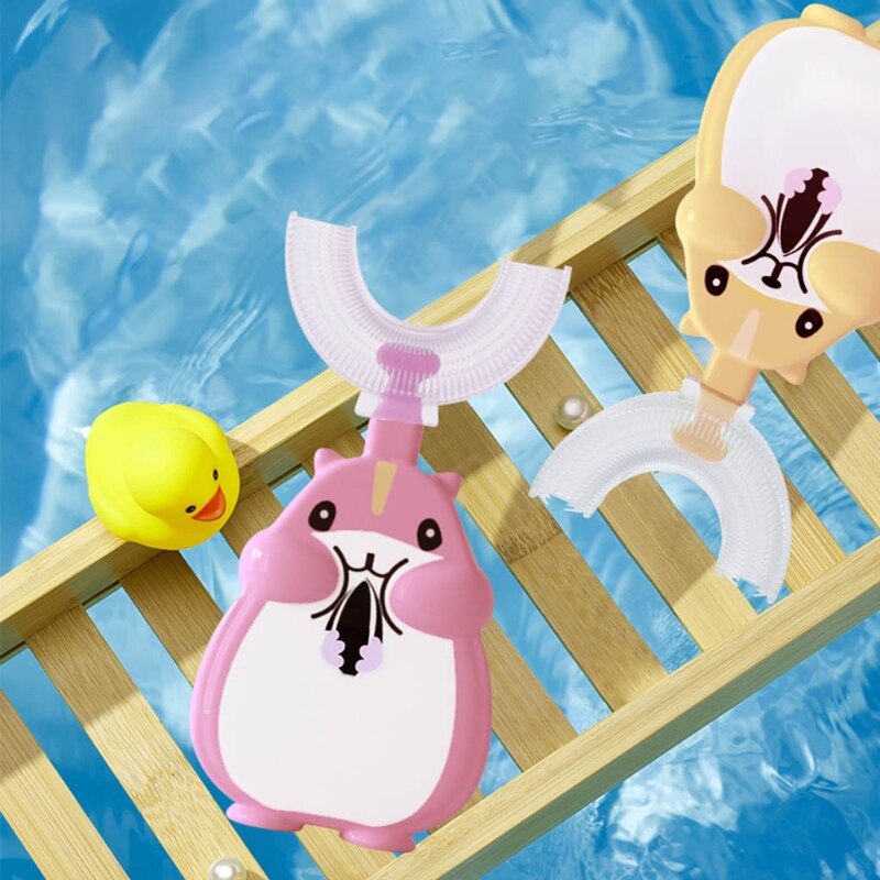 R9JD Cartoon Eekhoorn Baby Kinderen Manual Tandenborstel 360 Graden U-Vormige Tandenborstel