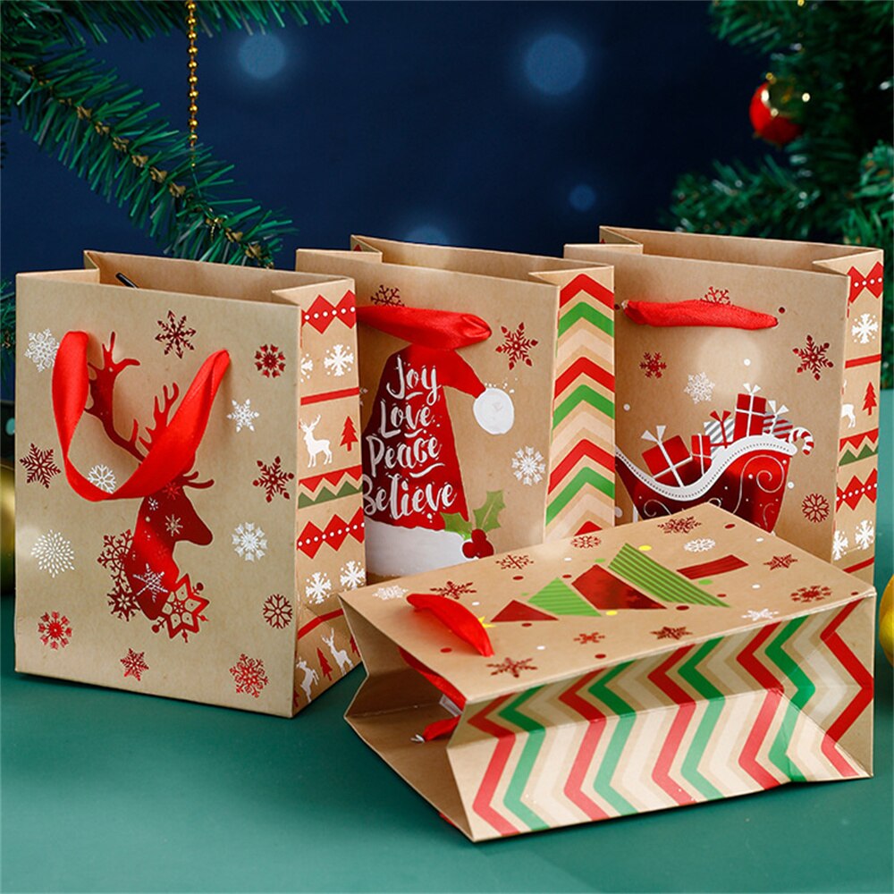 Christmas Bag Snowflake Christmas Kraft Paper Bag Candy Snack Portable Packaging Accessories Christmas Decorations