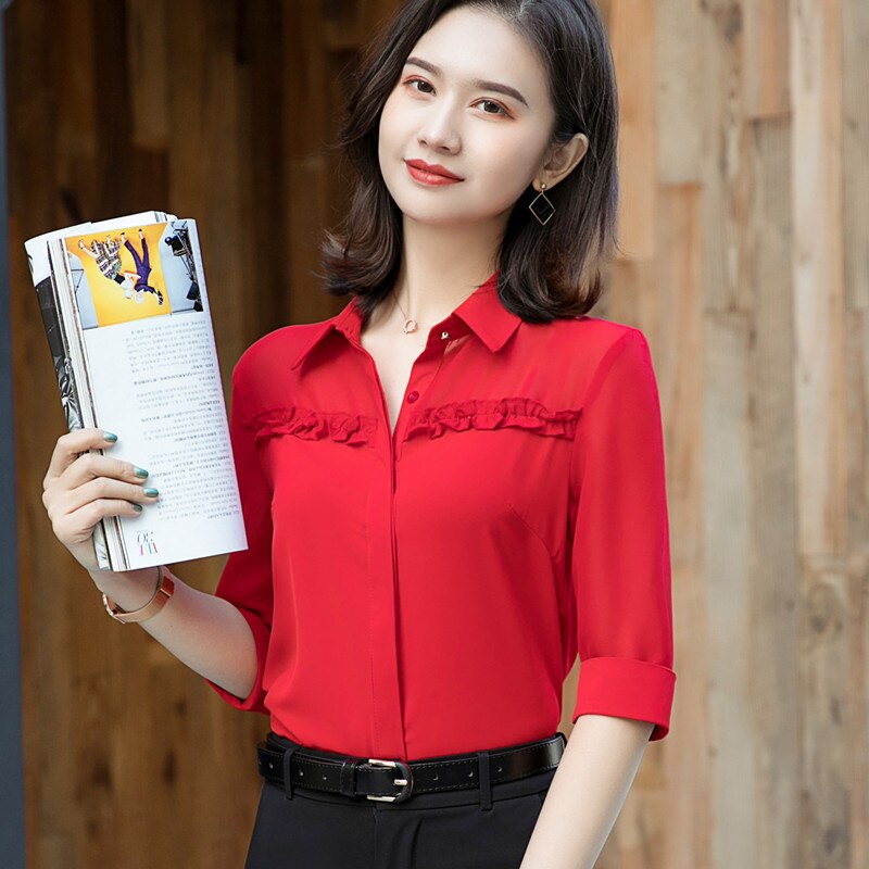 Half Sleeve Shirt Women Chiffon Summer Temperament Formal Blouses Office Ladies Plus Size Work Tops