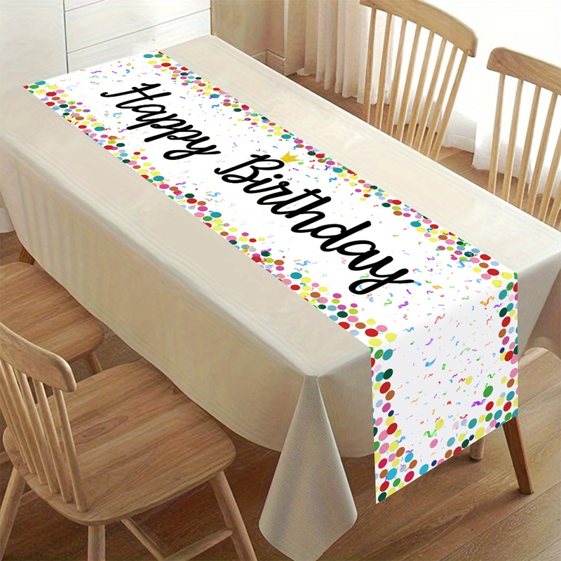 1pc Happy Birthday Party Polyester Table Runner with Colorful Balloons & Cake for Indoor/Outdoor Celebrations Home Birthd: Red