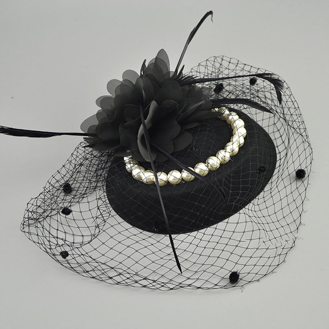 E JUE SHUNG Vintage Birdcage Net Bridal Hats With Feather Pearl Women Fascinator Face Veils Wedding Hats Wedding Accessories
