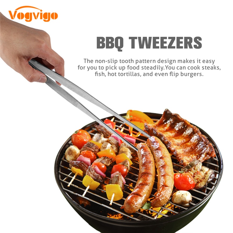 30cm/12 tum rostfritt stål bbq pincett bbq grill mat tång klämma buffé bbq restaurang verktyg matlagningsverktyg kökstillbehör