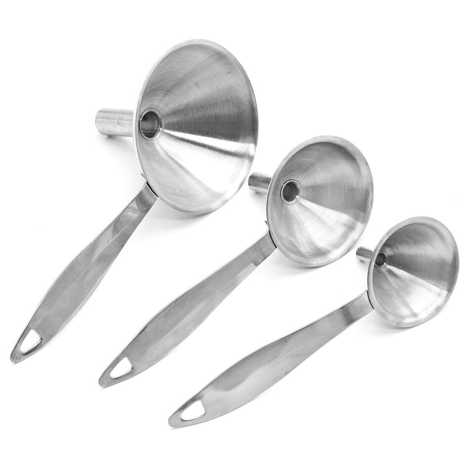 Embudos de Metal para botellas de llenado, conjunto de embudo de cocina de acero inoxidable para transferencia de aceites líquidos, especias, ingredientes secos: Silver