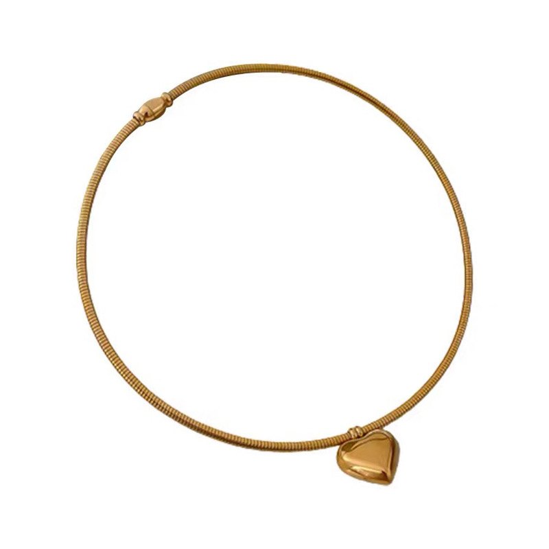 Anenjery 316l Roestvrij Staal Effen Cirkel Bal Hart Ketting Voor Vrouwen Sweet Cool Persoonlijkheid Ketting Sieraden Accessoire Cadeau