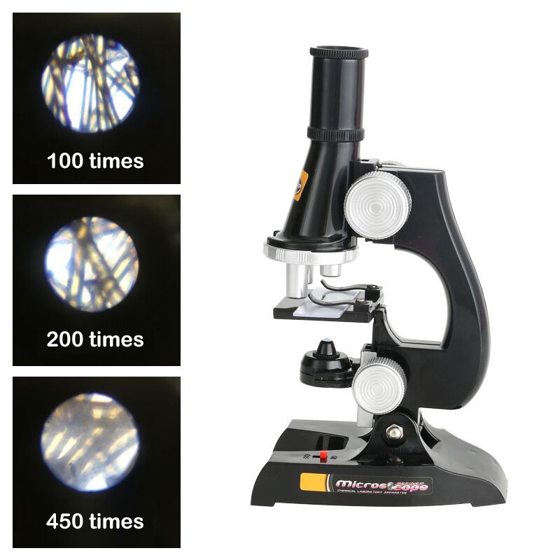 100X-450X Beginner Biological Microscope Metal Body With LED Light And Phone Holder Adapter Plastic Slides For Kids Child