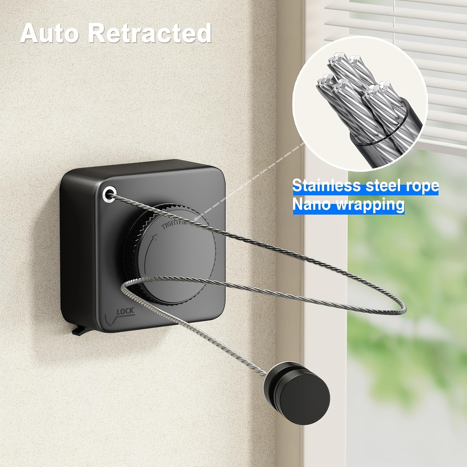 Stainless Steel Heavy-Duty Retractable Indoor Clothesline, Outdoor Clothesline Retractable Heavy-Duty Clothes Rod Wall-Mounted