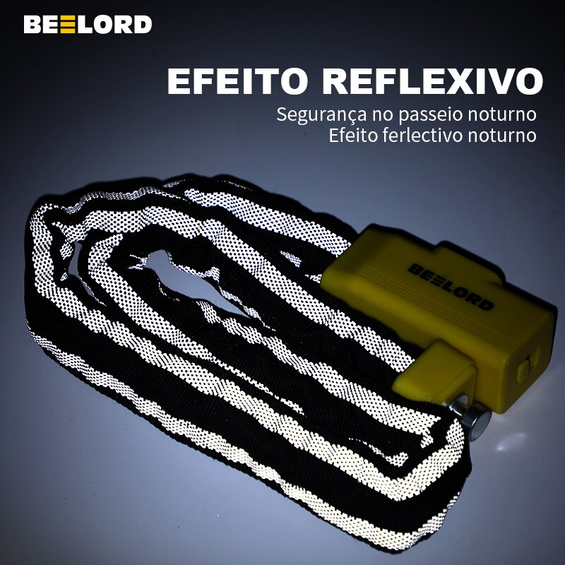 BEELORD Bike Chain Lock High Security Reflective Heavy Duty Anti Theft with Keys Bicycle Lock for Electric Scooter Motorcycle