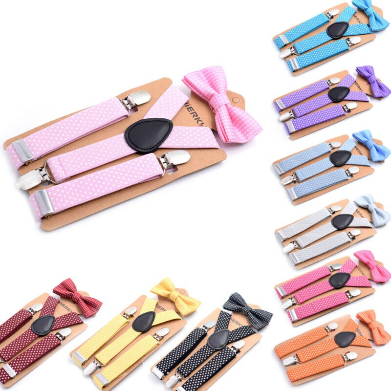 TMRBBesty Children's Bow Tie Sets,Y-shaped Braces Set Butterfly Bow, Suspenders And Bow Tie Set, Same Color Tie And Tie,Suitable For Boys And Girls, Black, E