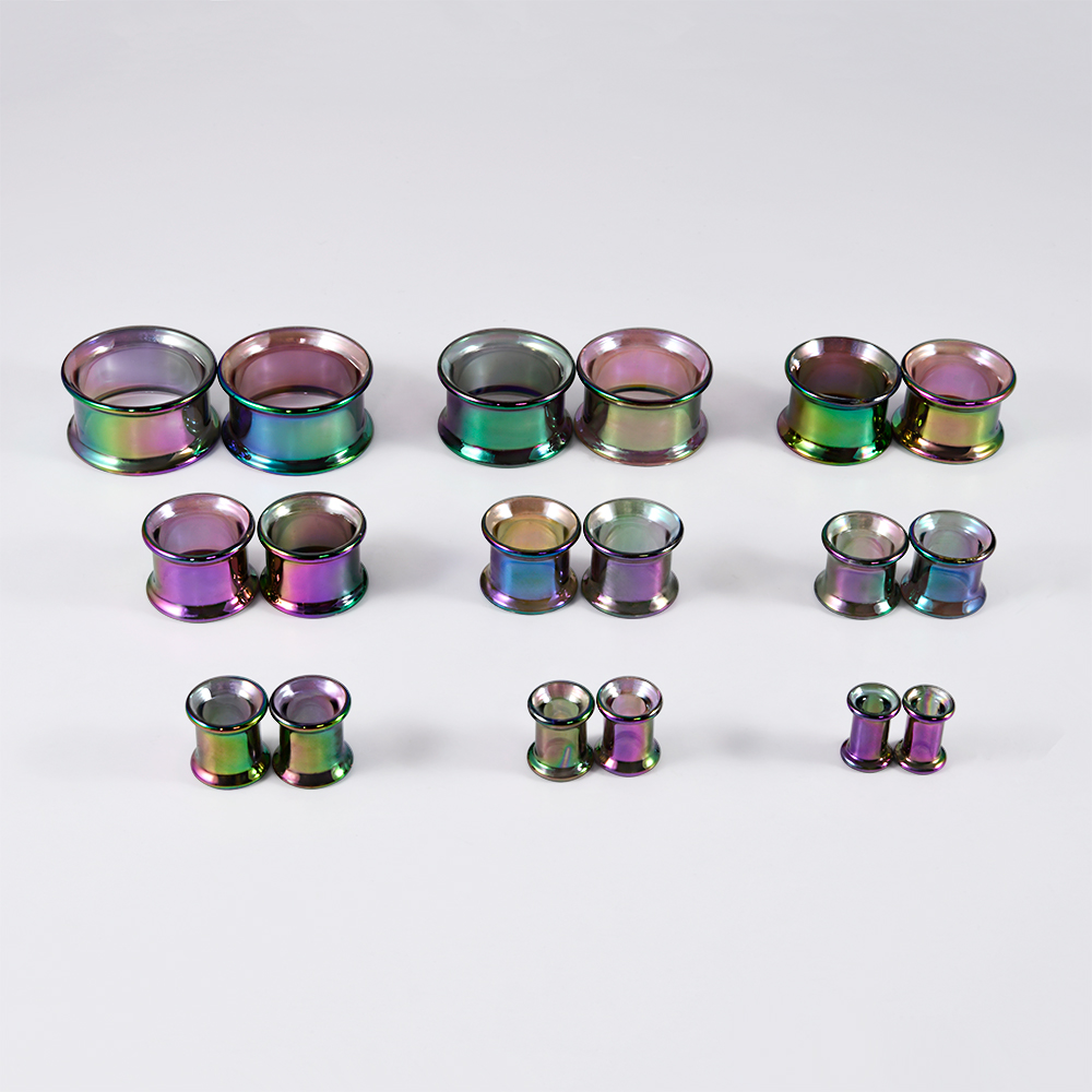 2PCS Round Glass Hollow Flared Ear Plug And Tunnel Ear Expander Strencher Ear Gauges Transpsrent AB Rainbow Earrings Jewelry: PURPLE / Rhodium Plated
