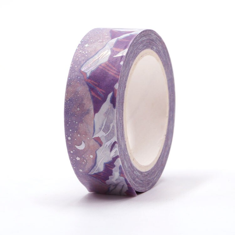 Cinta adhesiva ancha de 15MM x 10M para álbum de recortes, cinta decorativa de manualidades de aluminio dorado, Luna, iceberg, montaña, 1 unidad