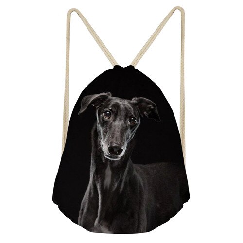 Whereisart 3d dyr hund mørkegrå italiensk greyhound print skolepiger snøre taske små dametasker til softback rygsæk: Y0816 z 3