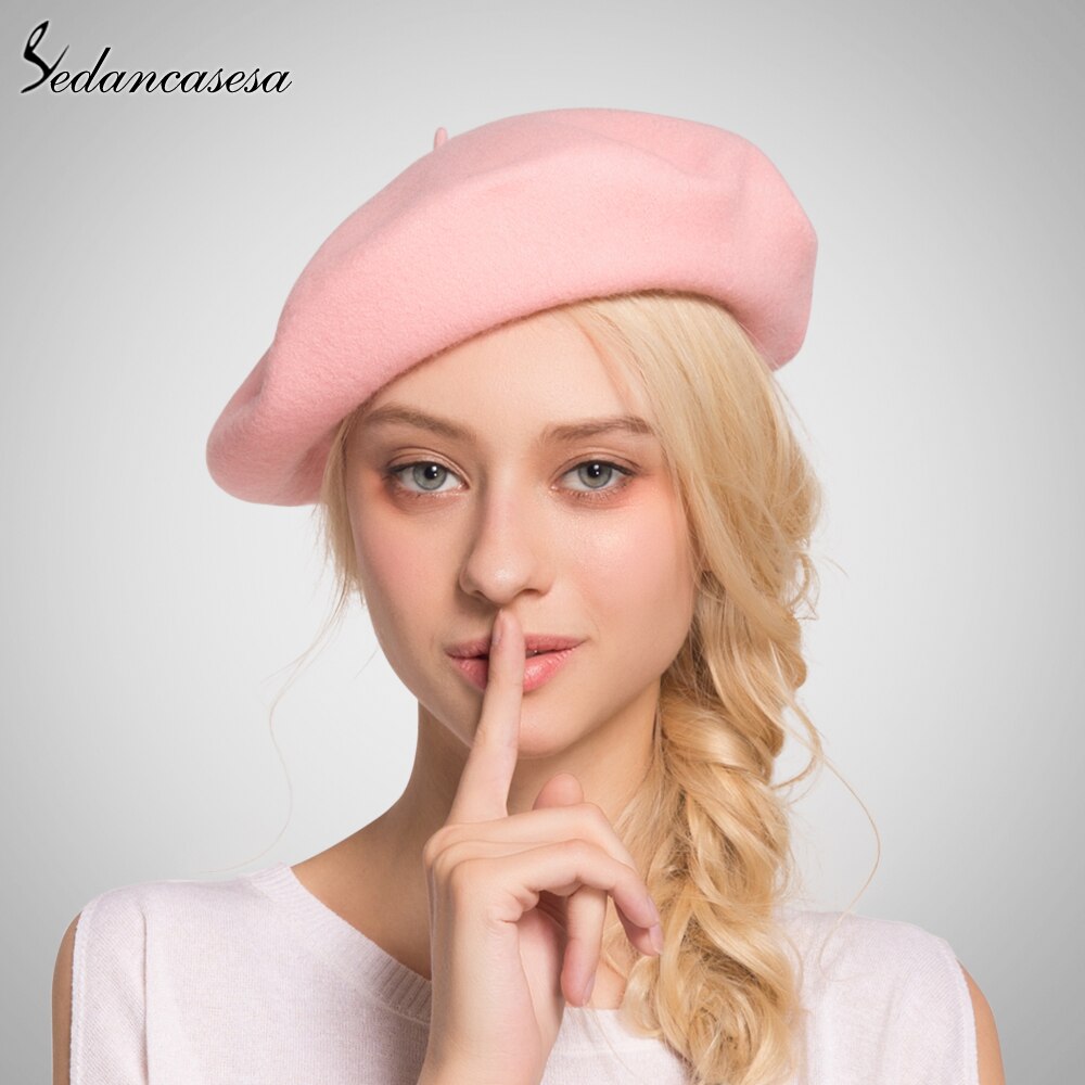 Sedancasesa kvinder baret hat strikket uld baret efterår vinter varme ensfarvede kvindelige motorhjelm hatte til kvinder sød beret cap