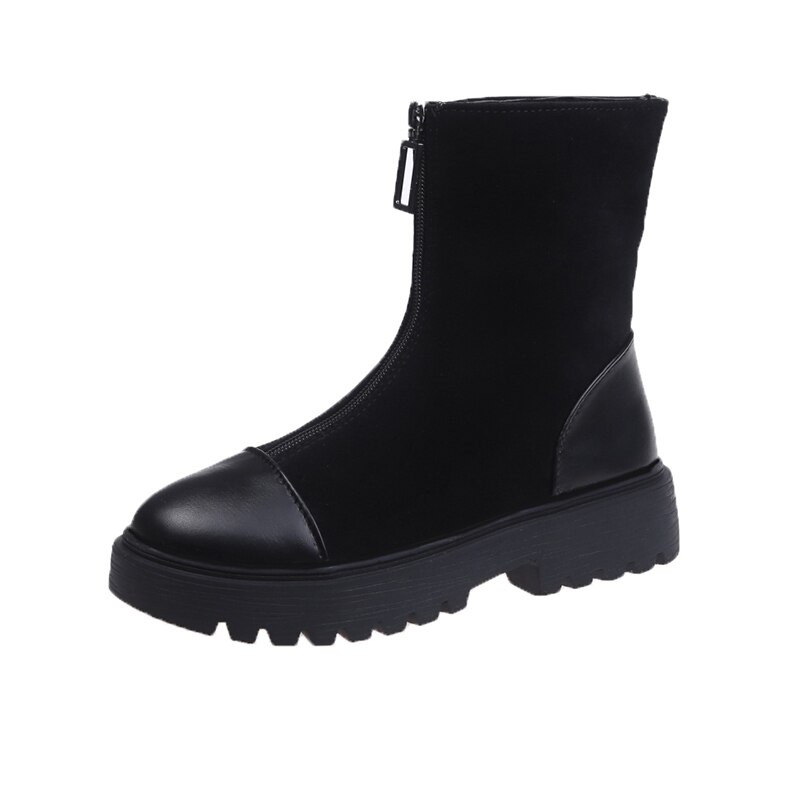 Botas negras de tacón cuadrado para mujer, zapatos cálidos de felpa con cremallera, para invierno,: 36