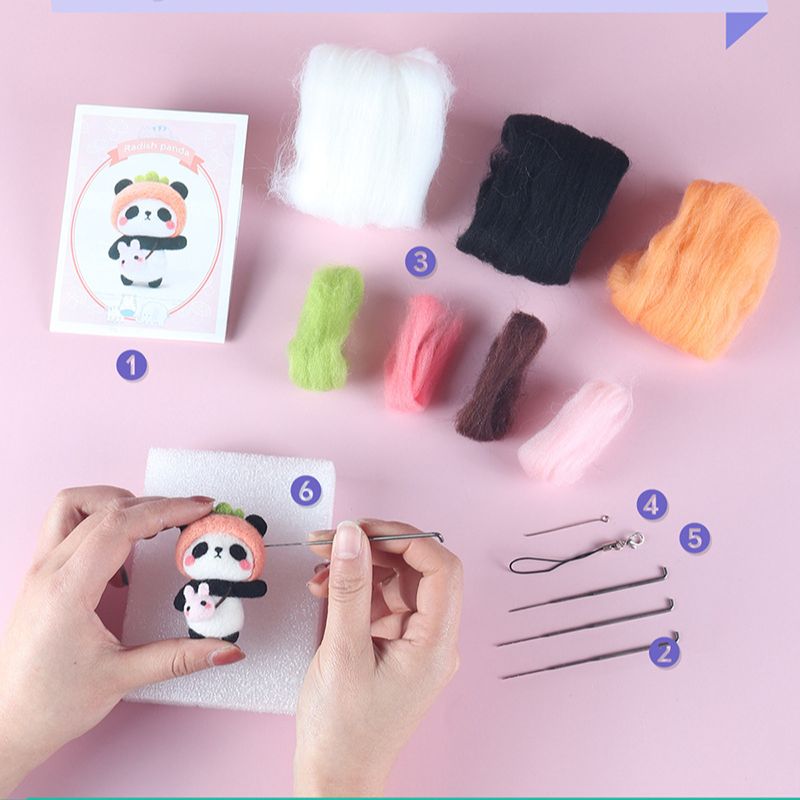 Juguete semiterminado de fieltro de lana de Panda, accesorios para muñecas DIY, aguja de fieltro de lana, conjunto de agujas de tejer, accesorios de artesanía de Navidad