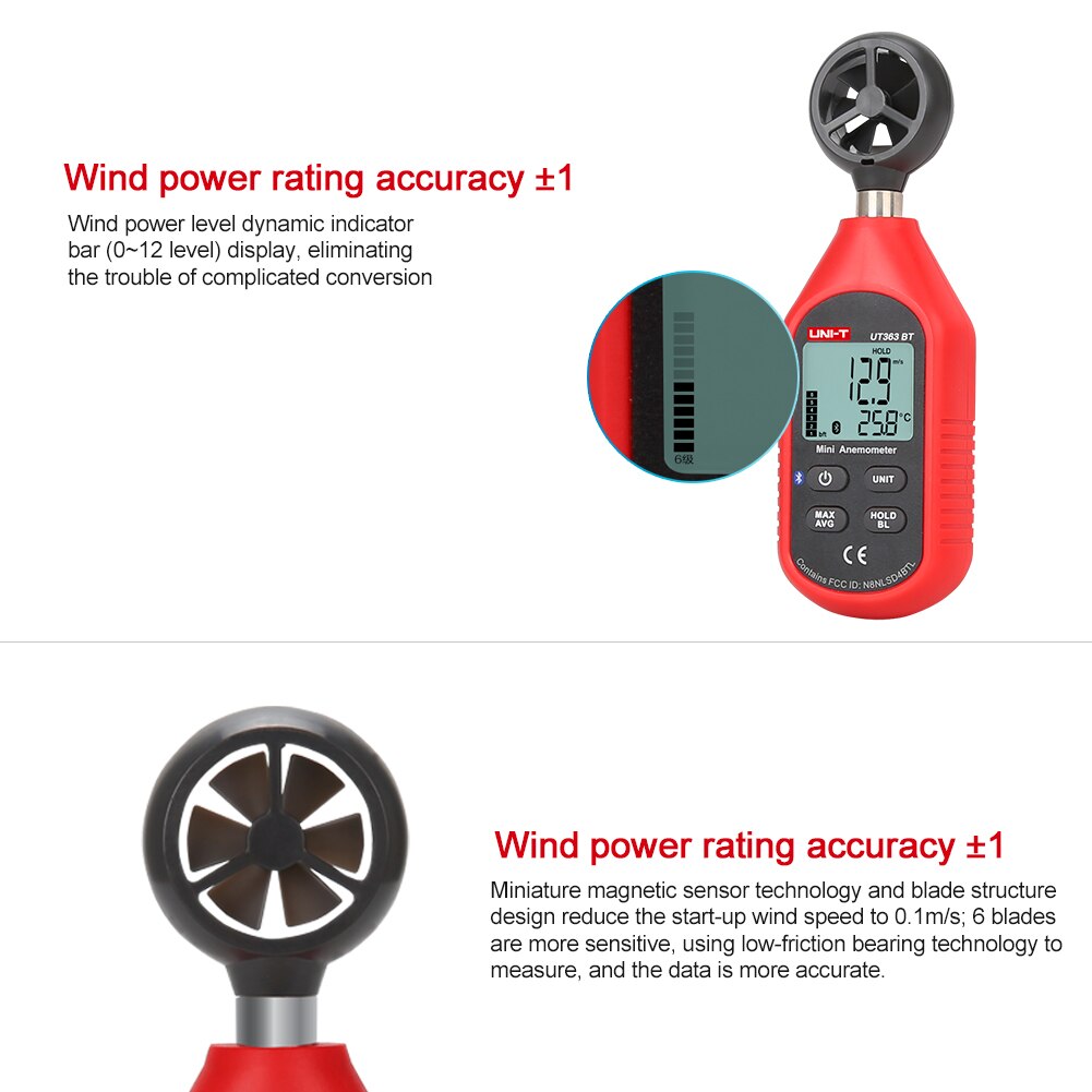 Digital Anemometer Mini LCD Display Windsurfing Handheld Bluetooth Wind Speed Meter Weather Data Collection Multipurpose Sailing