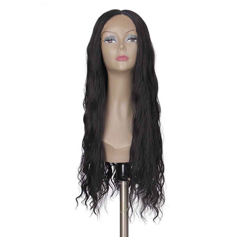 MANWEI black Synthetic Hair Lace Wigs For Women 28inch Long Wavy Lace Front Wig Middle Part Heat Resistant Fiber Hair