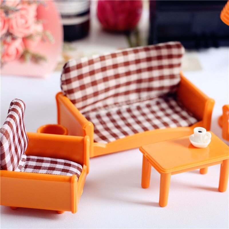 Casa delle bambole Dollhouse Modello Mobili OB11 Singola persona Doppia Stile Europeo Divano in Tessuto e Tè Combinazione di Supporto Della Lampada Da Tavolo