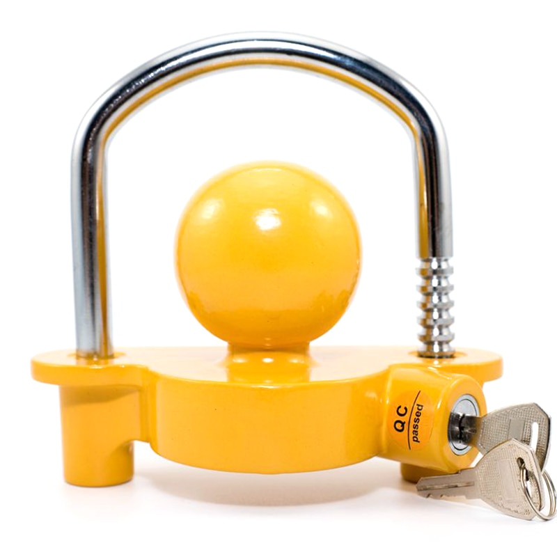 Universal Heavy Duty Hitch Lock Caravan Trailer Ball Coupler Trailer Lock Heavy Duty Hitch Anti-Theft Lock Yellow