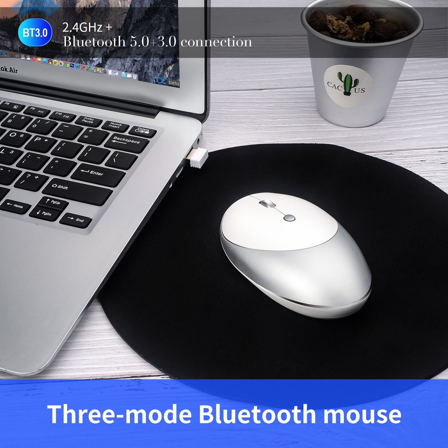 Kabellose bluetooth-maus ( 3.0/5.0 ghz), wiederaufladbar, leise 2.4 usb-fähig, für laptops, notebooks und pcs
