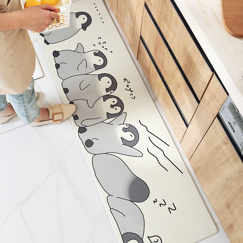 PU Leather Kitchen Floor Mat Oil-proof Long Kitchen Mat Home Environmental Protection Waterproof Anti-skid Fatigue Foot Mat