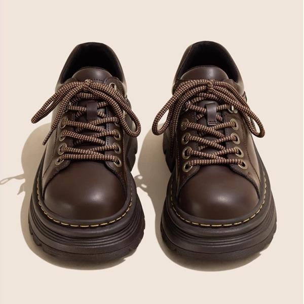 Womens Derby Shoes Autumn British Style Female Footwear Loafers With Fur Round Toe Clogs Platform Casual Sneaker Leather Fall Pr: black / 37