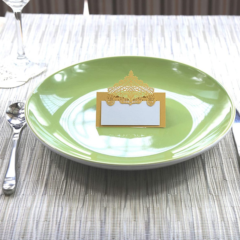 100 Pcs Table Place Cards with White Inserts Crown Tent Cards Name Cards for Wedding Banquets Buffet Bridal