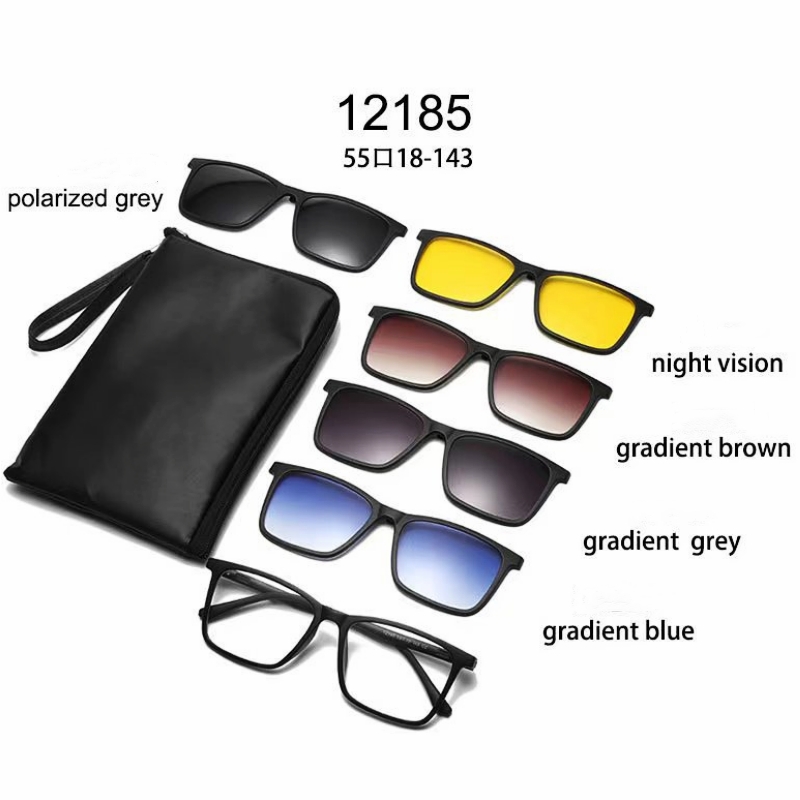 YIMARUILI Ultra-light 1+5 Magnetic Clip TR90 Round Retro Square Optical Prescription Eyeglasses Frame For Men and Women: Red