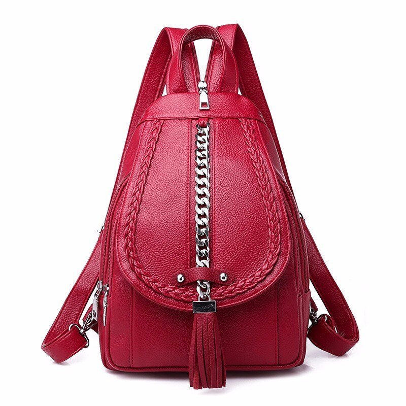 Sac à dos en cuir pour filles, Style Preppy, grande capacité, pour voyage, solide,: Red backpacks