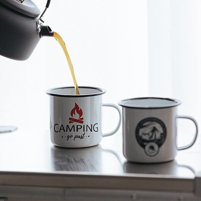 Emaille Camping Becher Paar einstellen Drucken Kreative Kaffee Tee Wasser Tassen Für Reisen Camping Wandern Wandern