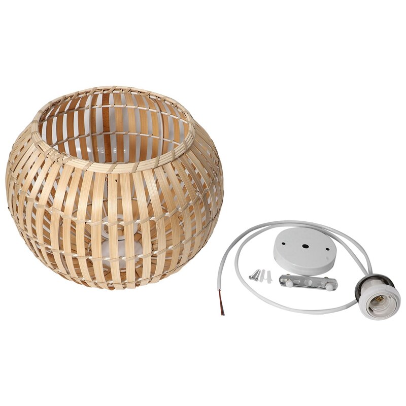 Lámpara de araña de bambú Natural, lámpara de rota de mimbre redonda, luz colgante de ondas