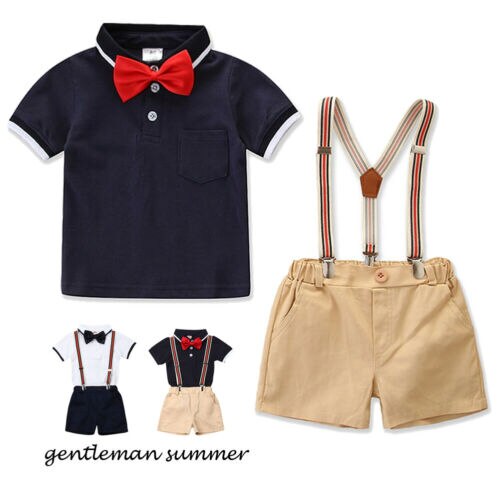 Brand Baby Boy Toddler Kids Gentleman Clothes Bowtie Short Sleeve Shirt+Shorts Bib Pants Outfit Toddler Formal Clothing Boy