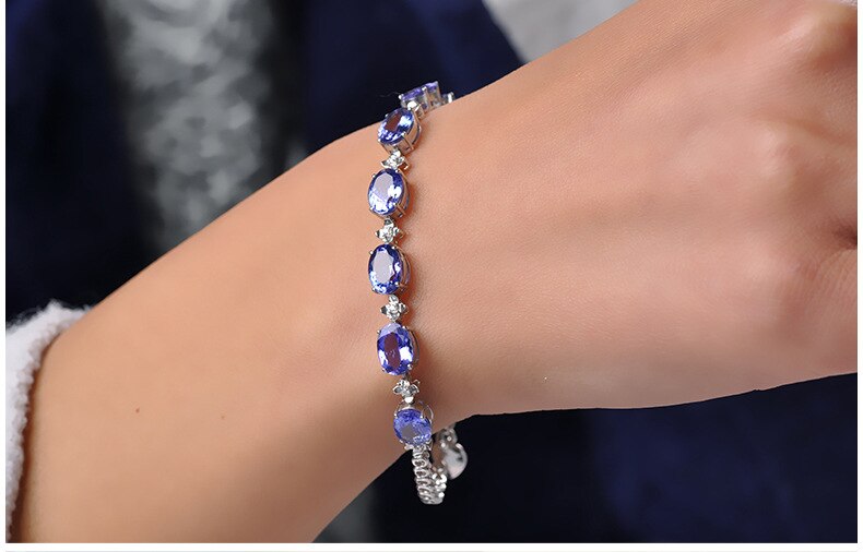 Di lusso 100% 925 Bracciali In Argento Sterling Per La Donna Con Il Blu Zaffiro Della Pietra Preziosa Della Signora Gioielleria Raffinata del Commercio All&#39;ingrosso del Regalo