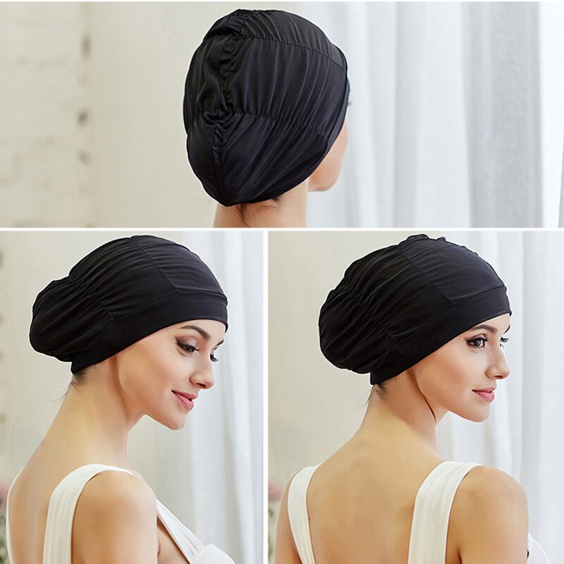 Kobiety czepek Unisex dziewczyna długie włosy czepki kąpielowe kapelusz Stretch Drape basen kąpielowy Sport elastyczny Nylon Turban dla kobiet