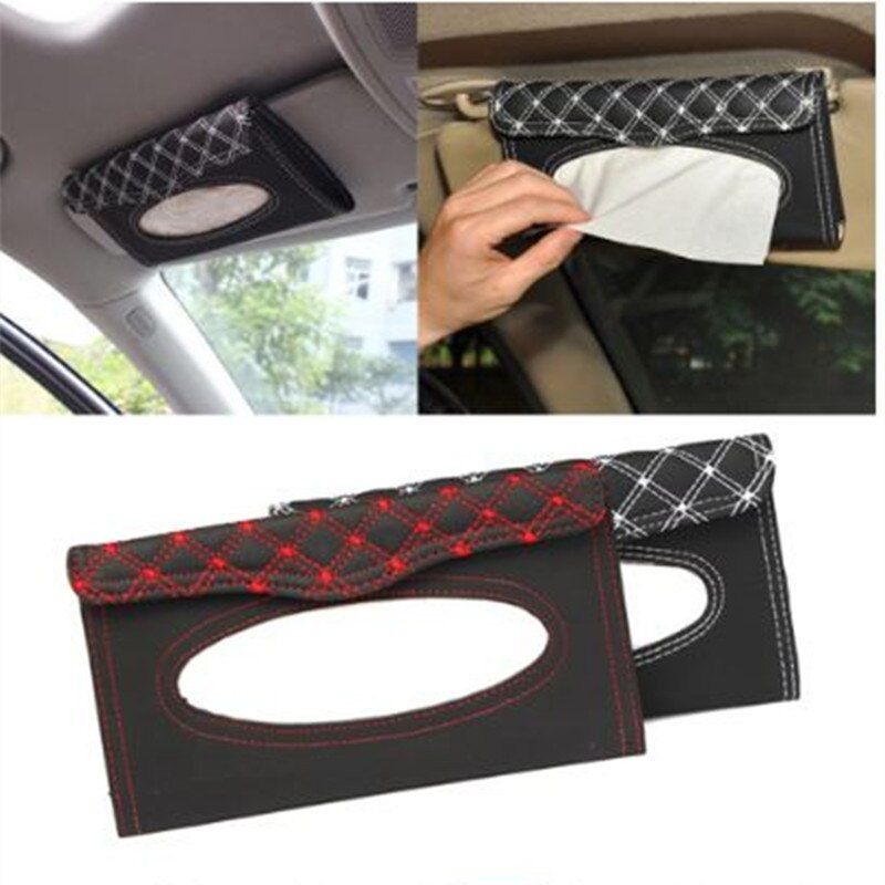 Universal Car Kit Tissue Doos Auto Zonneklep Opknoping Type Pu Borduurwerk Patroon Magic Sticker Tissue Cover Auto-interieurs